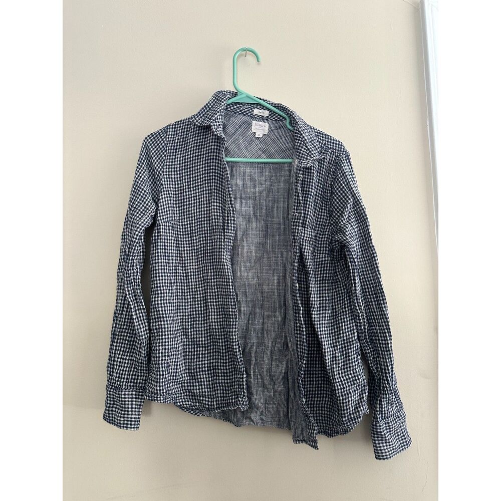 J. Crew Boy Fit Navy Blue White Gingham Checked Button Down Shirt Small Cotton
